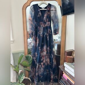 Floral Bridesmaid maxi dress with sheer sleeves